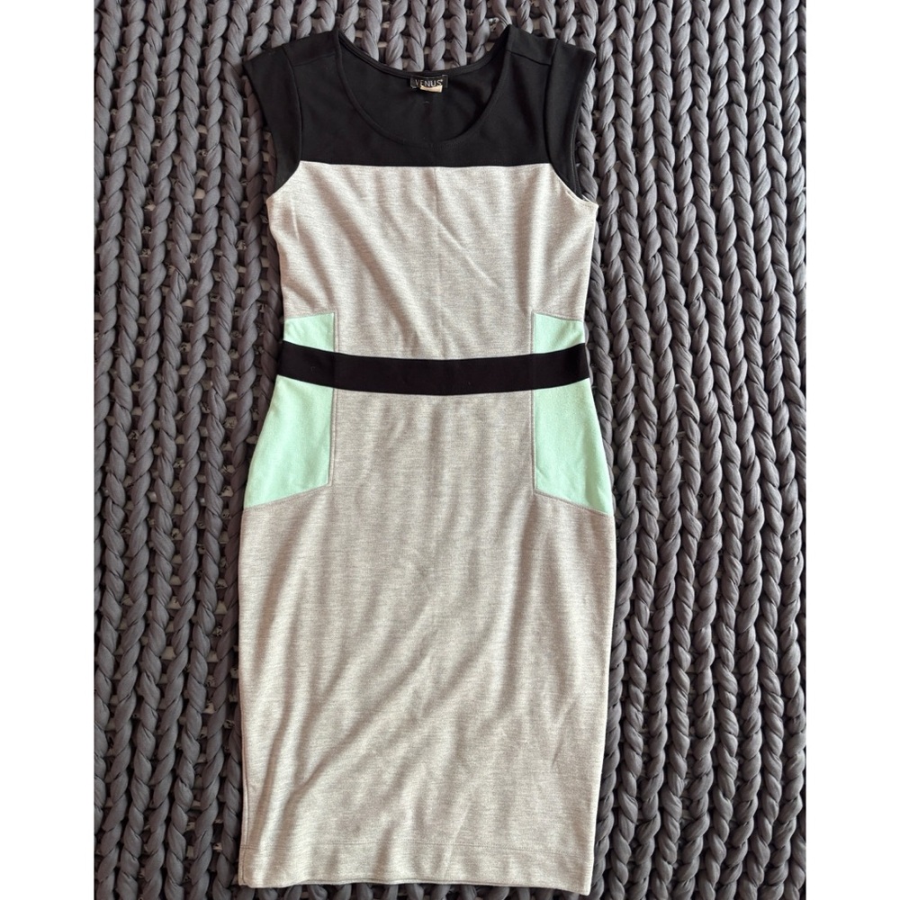 VENUS Black, Gray & Mint Colorblock Midi Dress